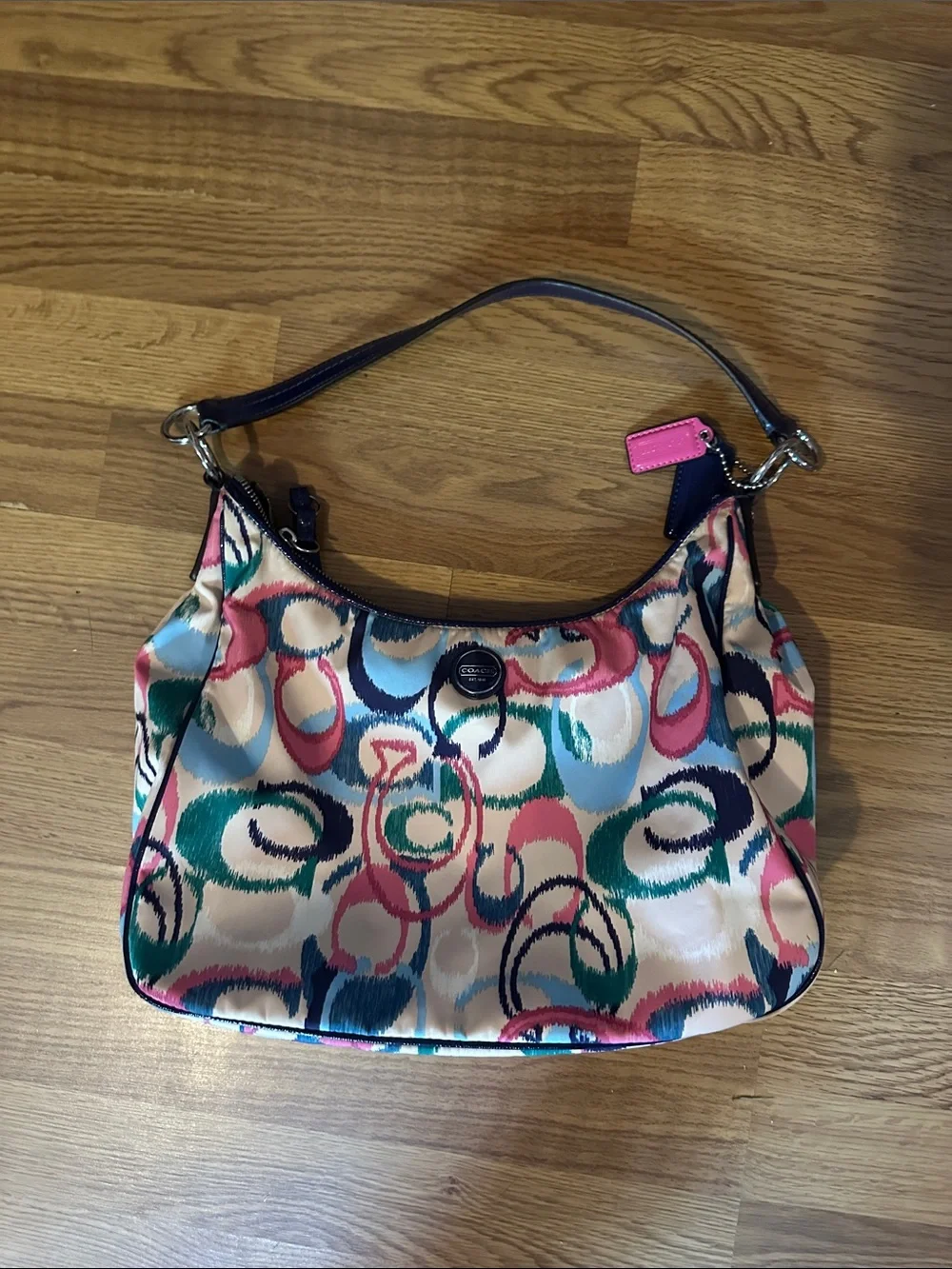 Coach Multicolor Circular Signature Shoulder Bag with Navy lining 2013